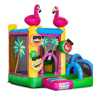 Springkussen Mini Flamingo met glijbaan 3x3,5x3,6 meter